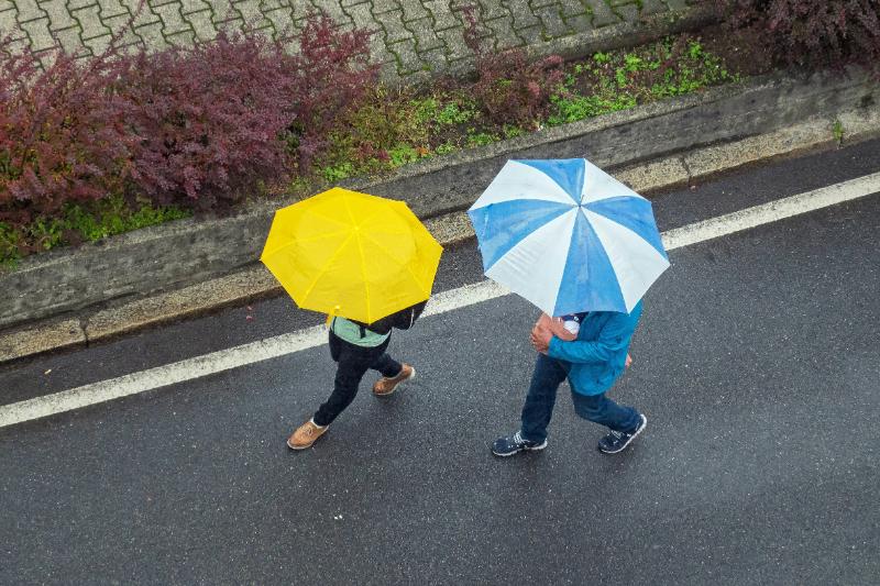 雨のなか歩く既婚者男女